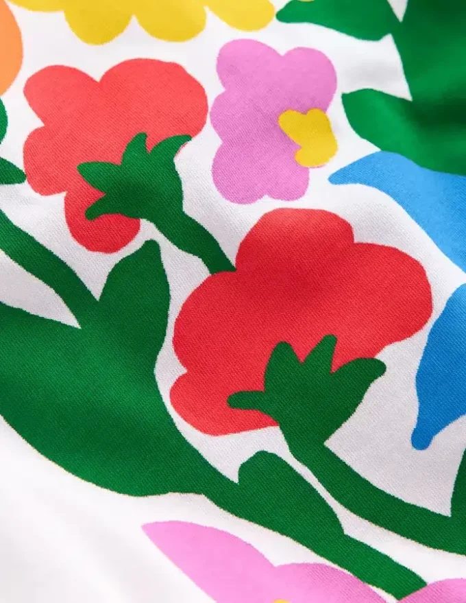 Short Sleeve Printed T-Shirt White Flowers