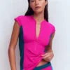 Short Sleeve Rash Guard Top Pink, Colourblock Short Sleeve Rash Guard Top Pink, Colourblock