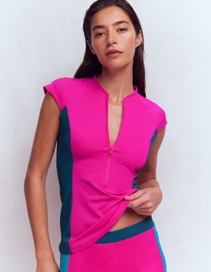 Short Sleeve Rash Guard Top Pink, Colourblock Short Sleeve Rash Guard Top Pink, Colourblock