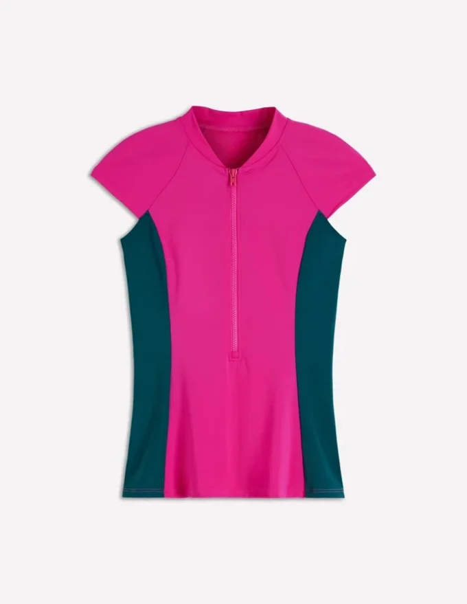 Short Sleeve Rash Guard Top Pink, Colourblock Short Sleeve Rash Guard Top Pink, Colourblock