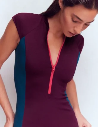 Short Sleeve Rash Guard Top Purple, Colour block