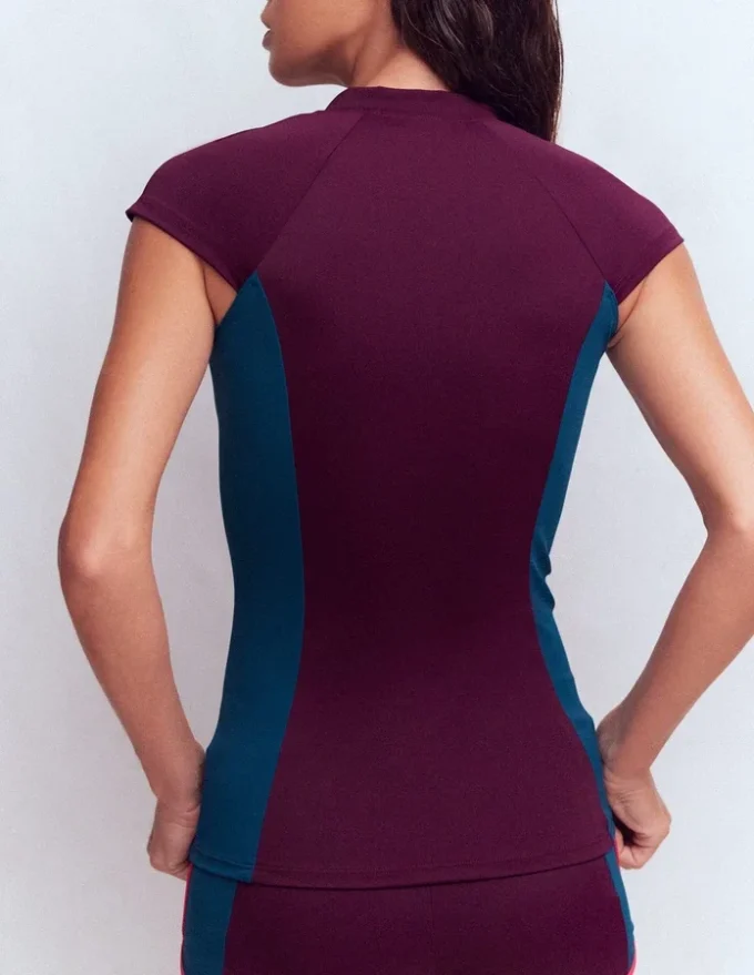 Short Sleeve Rash Guard Top Purple, Colour block Short Sleeve Rash Guard Top Purple, Colour block