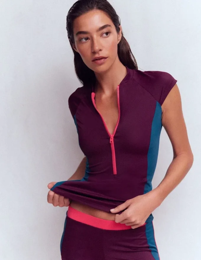 Short Sleeve Rash Guard Top Purple, Colour block Short Sleeve Rash Guard Top Purple, Colour block