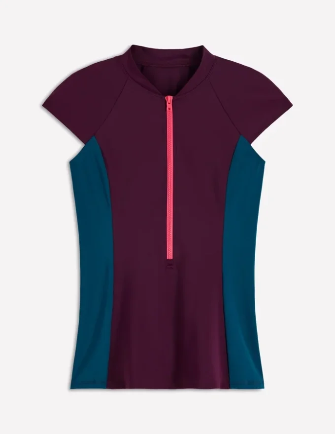 Short Sleeve Rash Guard Top Purple, Colour block Short Sleeve Rash Guard Top Purple, Colour block