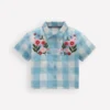 Short Sleeve Relaxed Shirt Blue Gingham Embroidery