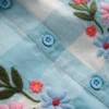 Short Sleeve Relaxed Shirt Blue Gingham Embroidery