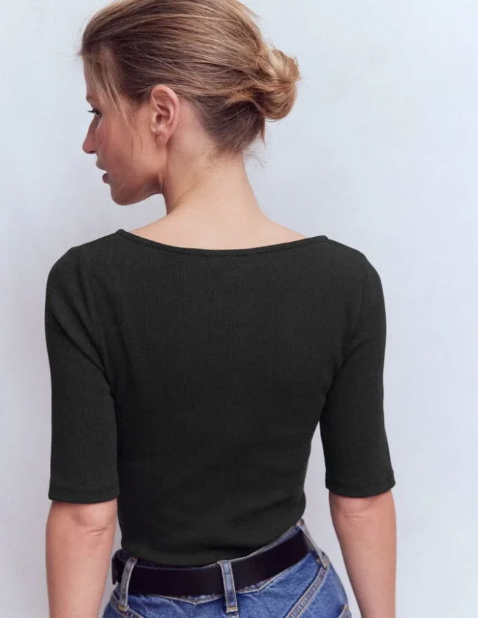 Short Sleeve Rib Henley Black Short Sleeve Rib Henley Black