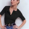 Short Sleeve Rib Henley Black Short Sleeve Rib Henley Black