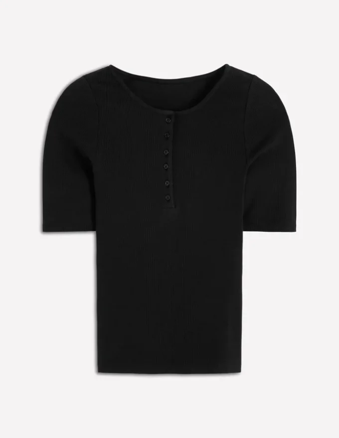 Short Sleeve Rib Henley Black Short Sleeve Rib Henley Black