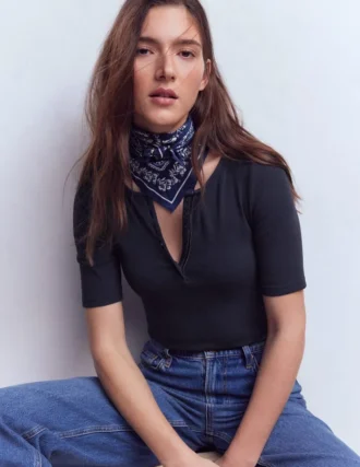 Short Sleeve Rib Henley Navy