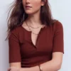 Short Sleeve Rib Henley Roasted Brown Short Sleeve Rib Henley Roasted Brown