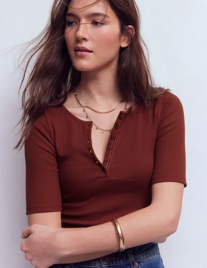 Short Sleeve Rib Henley Roasted Brown Short Sleeve Rib Henley Roasted Brown