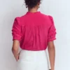 Short Sleeve Silk Ruffle Top Vibrant Pink Short Sleeve Silk Ruffle Top Vibrant Pink