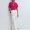 Short Sleeve Silk Ruffle Top Vibrant Pink Short Sleeve Silk Ruffle Top Vibrant Pink