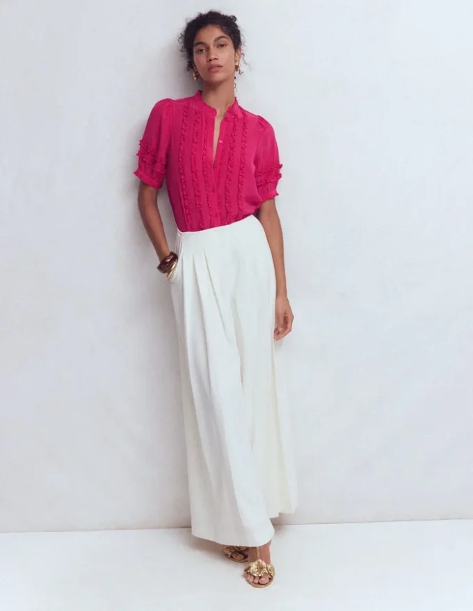 Short Sleeve Silk Ruffle Top Vibrant Pink Short Sleeve Silk Ruffle Top Vibrant Pink