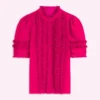 Short Sleeve Silk Ruffle Top Vibrant Pink Short Sleeve Silk Ruffle Top Vibrant Pink