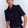 Short Sleeve Textured Jacket Navy