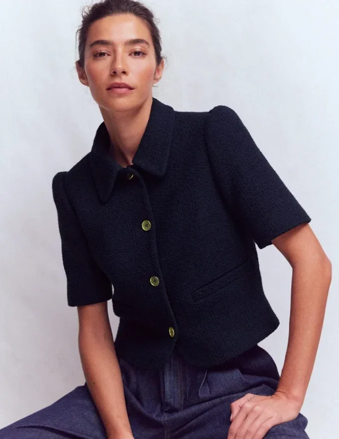 Short Sleeve Textured Jacket Navy