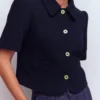 Short Sleeve Textured Jacket Navy