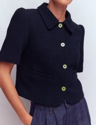 Short Sleeve Textured Jacket Navy