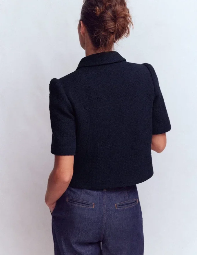 Short Sleeve Textured Jacket Navy