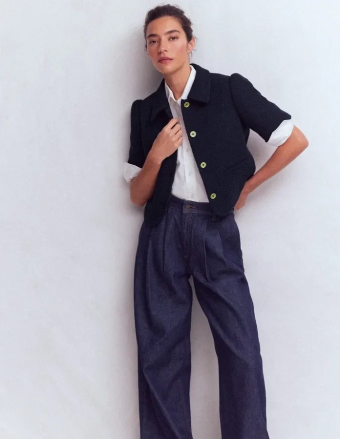 Short Sleeve Textured Jacket Navy