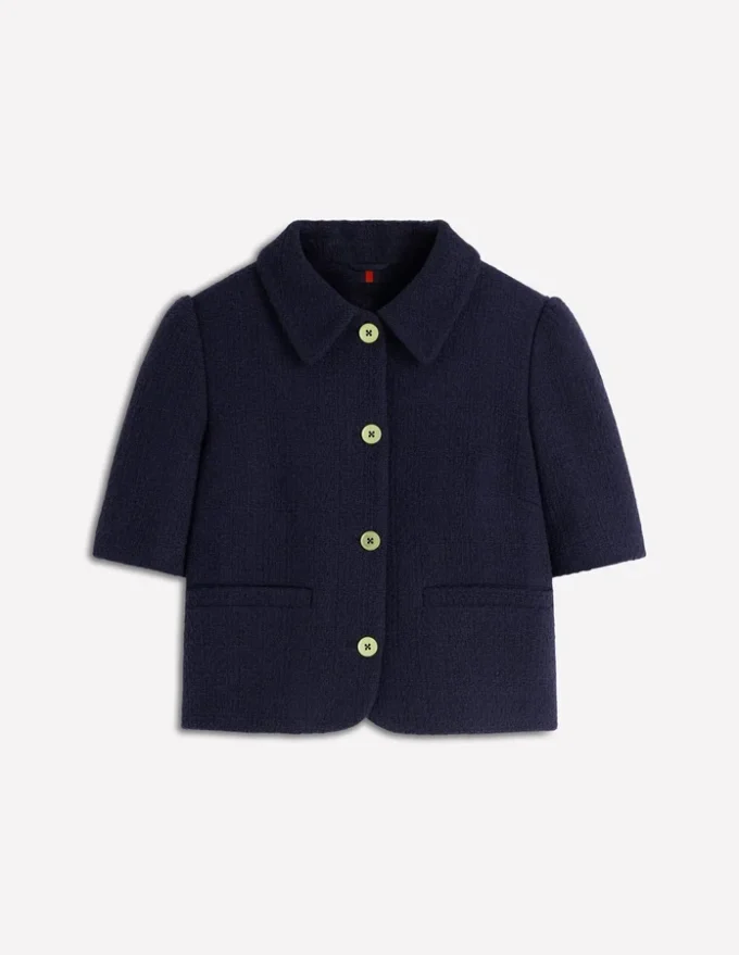 Short Sleeve Textured Jacket Navy