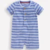 Short Sleeve Towelling Romper Blue Stripe Short Sleeve Towelling Romper Blue Stripe