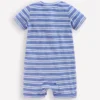 Short Sleeve Towelling Romper Blue Stripe Short Sleeve Towelling Romper Blue Stripe
