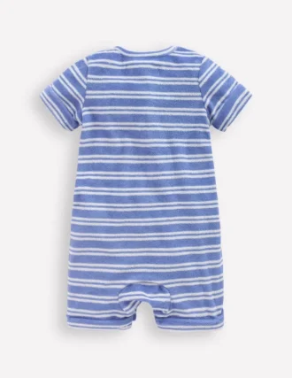 Short Sleeve Towelling Romper Blue Stripe
