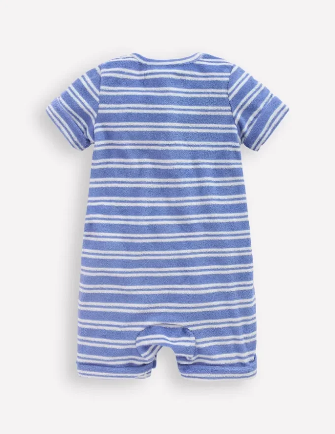 Short Sleeve Towelling Romper Blue Stripe Short Sleeve Towelling Romper Blue Stripe