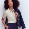 Short Sleeve Zip Collar Top Ivory Short Sleeve Zip Collar Top Ivory