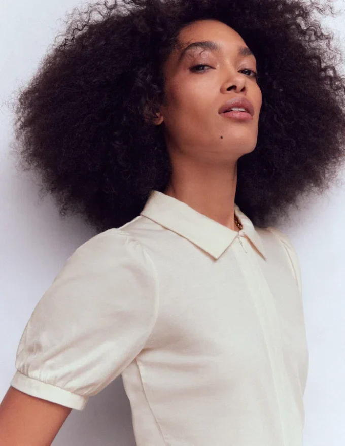 Short Sleeve Zip Collar Top Ivory Short Sleeve Zip Collar Top Ivory