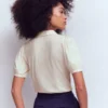 Short Sleeve Zip Collar Top Ivory Short Sleeve Zip Collar Top Ivory