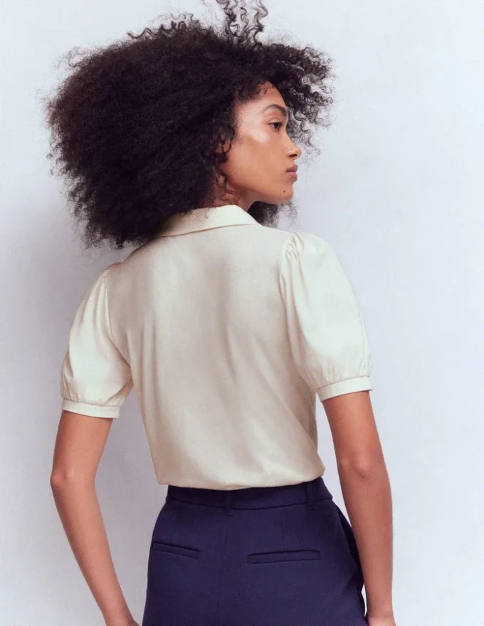 Short Sleeve Zip Collar Top Ivory Short Sleeve Zip Collar Top Ivory
