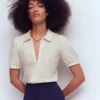 Short Sleeve Zip Collar Top Ivory Short Sleeve Zip Collar Top Ivory