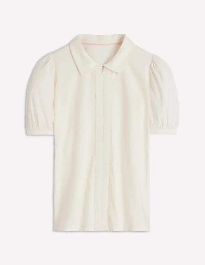 Short Sleeve Zip Collar Top Ivory Short Sleeve Zip Collar Top Ivory