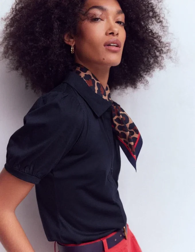Short Sleeve Zip Collar Top Navy Short Sleeve Zip Collar Top Navy