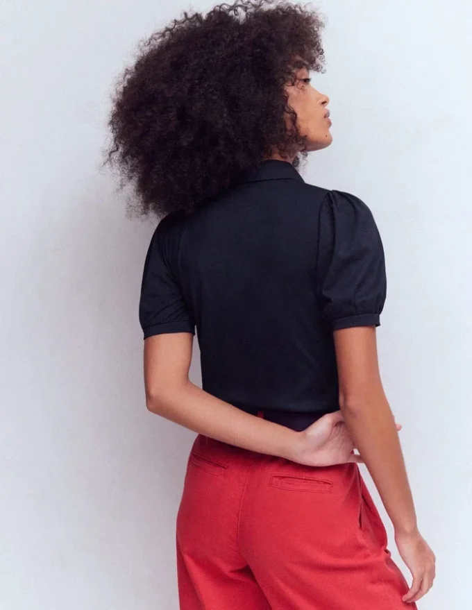 Short Sleeve Zip Collar Top Navy Short Sleeve Zip Collar Top Navy