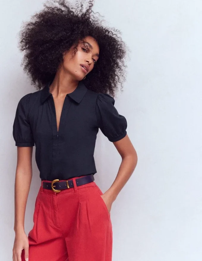 Short Sleeve Zip Collar Top Navy Short Sleeve Zip Collar Top Navy