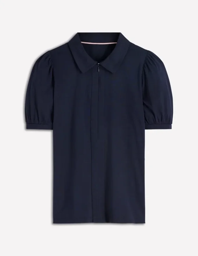 Short Sleeve Zip Collar Top Navy Short Sleeve Zip Collar Top Navy