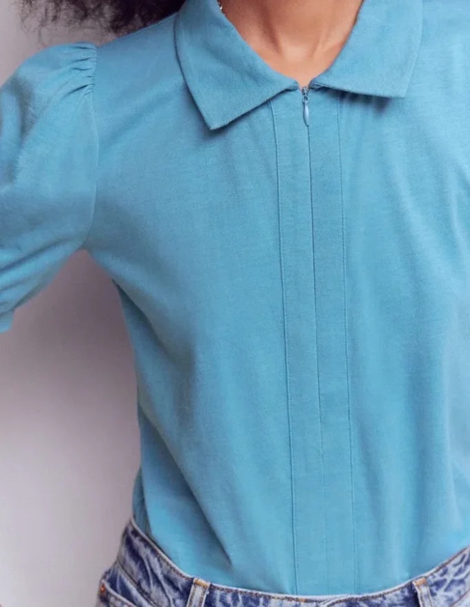 Short Sleeve Zip Collar Top Silver Lake Short Sleeve Zip Collar Top Silver Lake