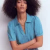 Short Sleeve Zip Collar Top Silver Lake Short Sleeve Zip Collar Top Silver Lake