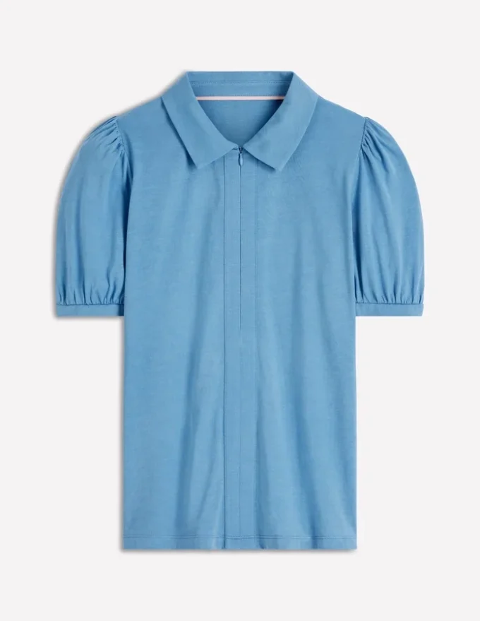 Short Sleeve Zip Collar Top Silver Lake Short Sleeve Zip Collar Top Silver Lake