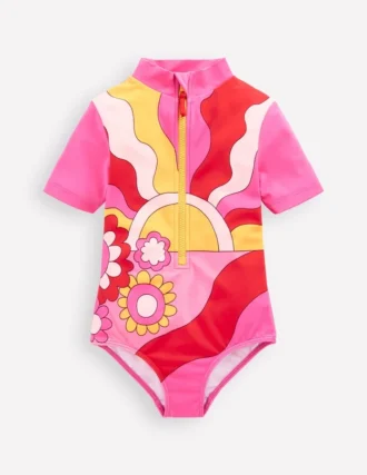 Short-sleeved Swimsuit Cinnamon Red Sixties Sunrise