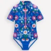Short-sleeved Swimsuit Kingfisher Blue Bird Floral Short-sleeved Swimsuit Kingfisher Blue Bird Floral