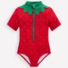 Short-sleeved Swimsuit Poppy Red Strawberry Short-sleeved Swimsuit Poppy Red Strawberry