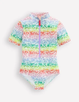 Short-sleeved Swimsuit Rainbow Ombre Flowerbed