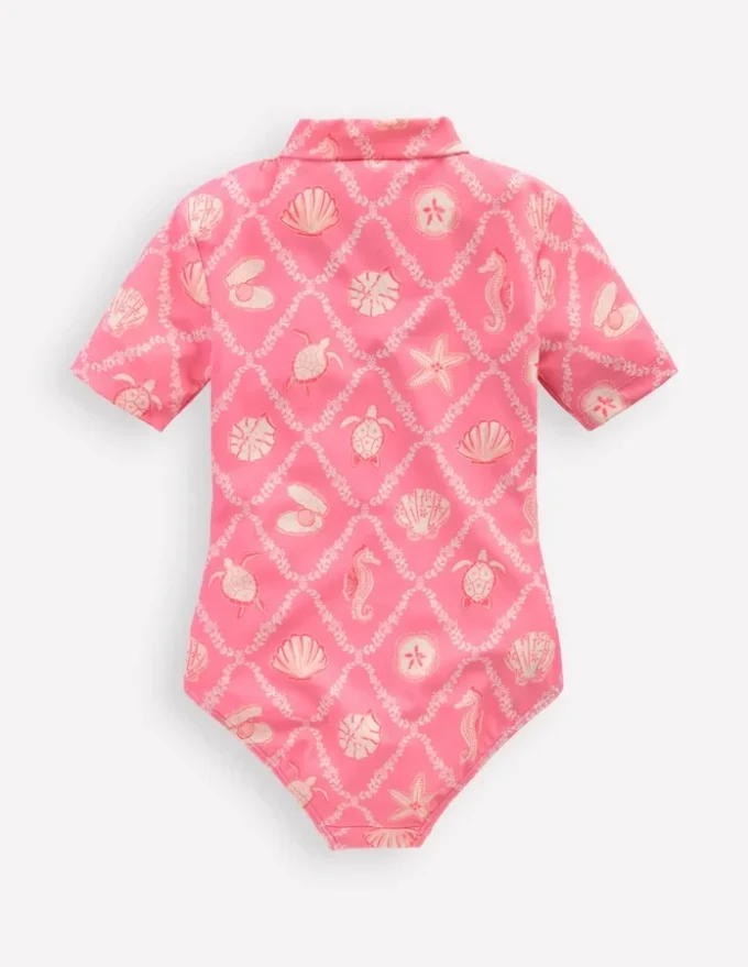 Short-sleeved Swimsuit Salmon Pink Shell Tile Short-sleeved Swimsuit Salmon Pink Shell Tile