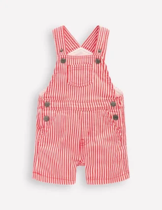 Short Woven Overalls Red Stripe